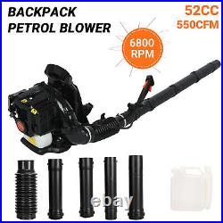 Backpack Leaf Blower Gas Powered Snow Blower 550 CFM 52CC 2-Stroke Engine 1.7HP